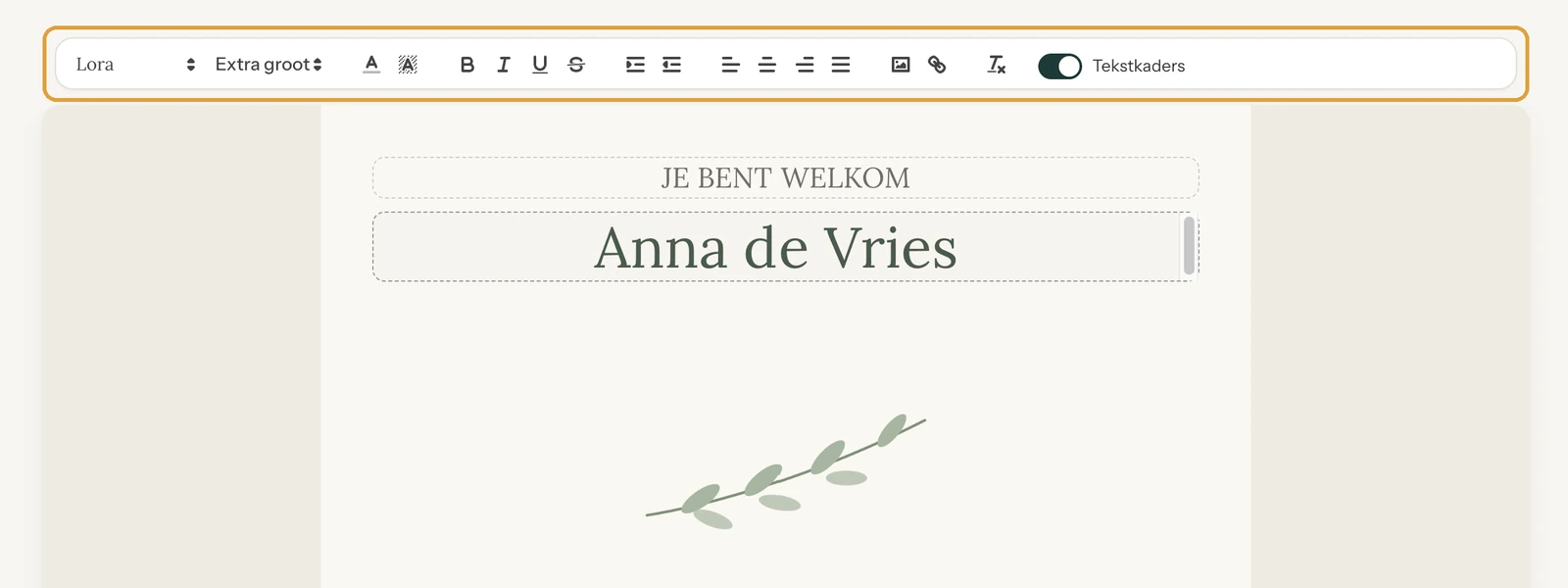De tekstbalk met de knoppen B, I en U naast het menu Lettertype