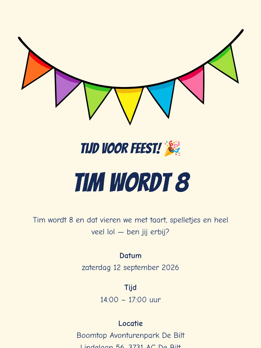 Vrolijke online uitnodiging voor een kinderverjaardag