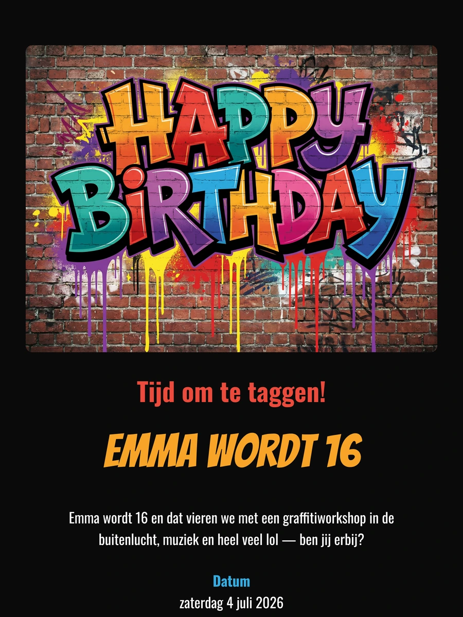 Opvallende online uitnodiging voor een tienerfeest