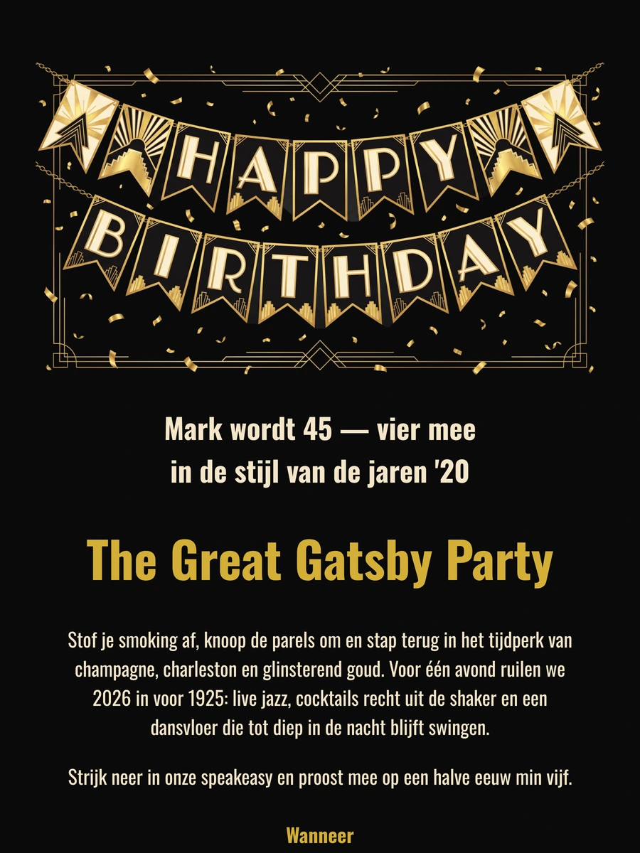 Chique online uitnodiging voor een themafeest