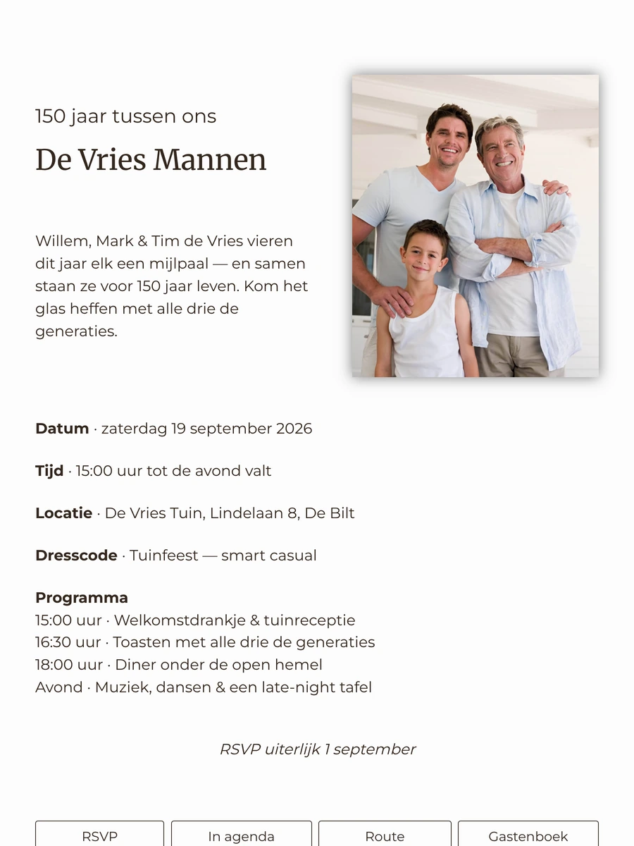 Rustige online uitnodiging voor een familiebijeenkomst