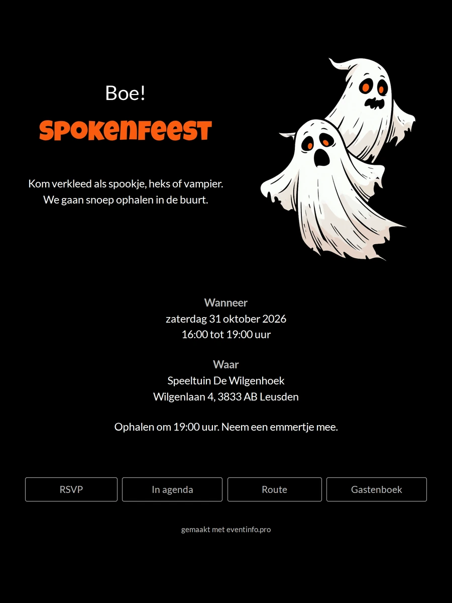 Spokenfeest-uitnodiging in zwart en oranje