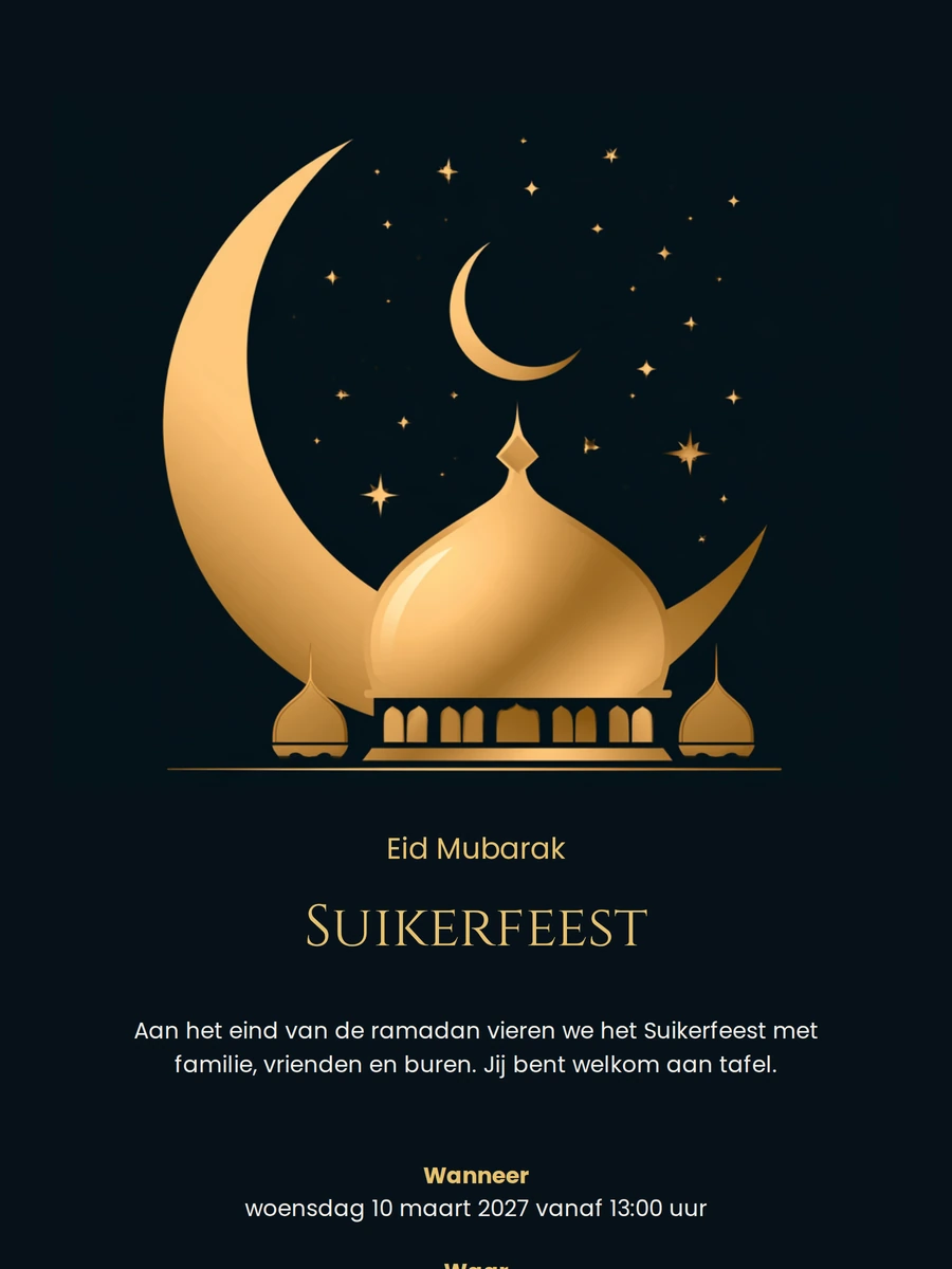 Suikerfeest-uitnodiging in goud en nachtblauw